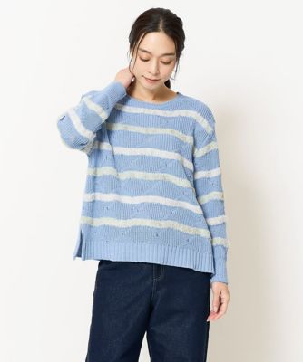 ＜CHRISTIAN AUJARD Lサイズ (Women/大きいサイズ)＞ボーダー調プルオーバーニット
