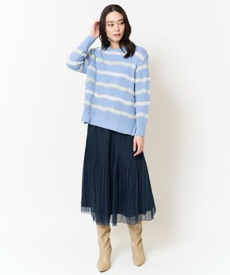 クリスチャンオジャール　長袖ニット　S ブルー　ボーダー　アルパカ毛　日本製 クリスチャンオジャール 長袖ニット S ブルー ボーダー アルパカ