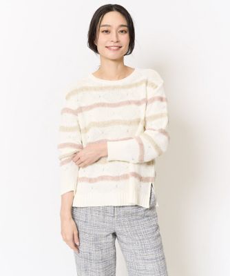 【送料無料】CHRISTIAN AUJARD Lサイズ (Women/大きいサイズ)/クリスチャン・オジャール Lサイズ ボーダー調プルオーバーニット ホワイト80 トップス【三越伊勢丹/公式】