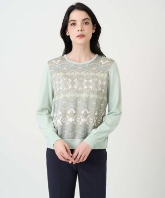 ＜CHRISTIAN AUJARD Lサイズ (Women/大きいサイズ)＞【大きいサイズ／アンサンブル対応】レーシーオーナメントプリントトップス