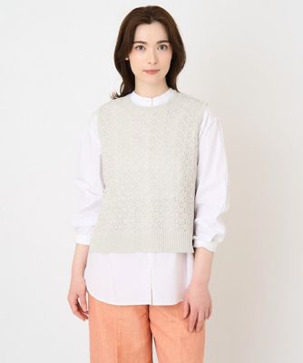 ＜CHRISTIAN AUJARD Lサイズ (Women/大きいサイズ)＞透かし編みニットベスト