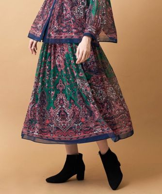 【送料無料】CHRISTIAN AUJARD Lサイズ (Women/大きいサイズ)/クリスチャン・オジャール Lサイズ RATTIペイズリープリントスカート 03ピンク×ネイビー系 【三越伊勢丹/公式】