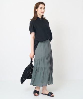 ［接触冷感・ドライタッチ］ウエストゴムティアードスカート