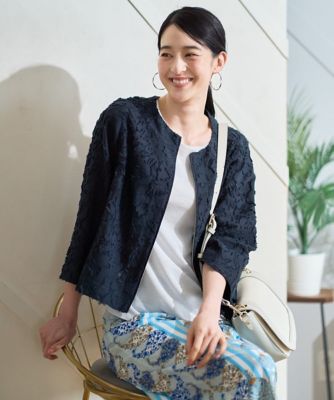 ＜CHRISTIAN AUJARD Lサイズ (Women/大きいサイズ)＞【大きいサイズ】フラワーカットジャカードジャケット