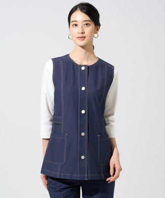 ＜CHRISTIAN AUJARD Lサイズ (Women/大きいサイズ)＞【大きいサイズ／セットアップ対応】ジャージーデニムライクジレ