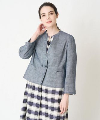 ［セットアップ対応］シャンブレーツィードノーカラージャケット