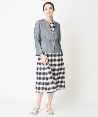 ［セットアップ対応］シャンブレーツィードノーカラージャケット