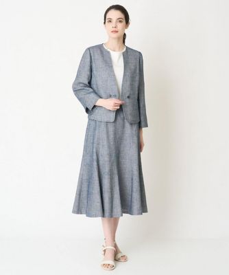 ［セットアップ対応］シャンブレーツィードノーカラージャケット
