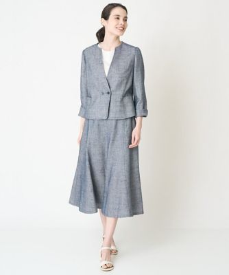 ［セットアップ対応］シャンブレーツィードノーカラージャケット