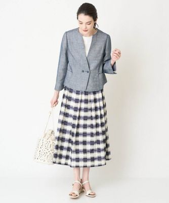［セットアップ対応］シャンブレーツィードノーカラージャケット