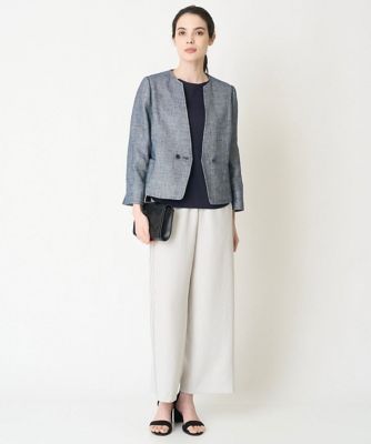 ［セットアップ対応］シャンブレーツィードノーカラージャケット