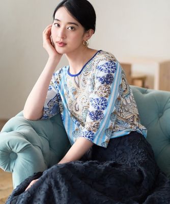 ＜CHRISTIAN AUJARD Lサイズ (Women/大きいサイズ)＞【大きいサイズ】マリンブルーペーズリーカットソー