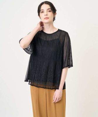 【SALE】【送料無料】CHRISTIAN AUJARD Lサイズ (Women/大きいサイズ)/クリスチャン・オジャール Lサイズ【大きいサイズ/セットアップ対応】プリーツチュールトップス 94ブラック 【三越伊勢丹/公式】