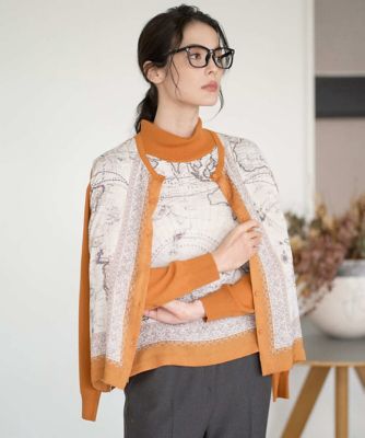 【送料無料】CHRISTIAN AUJARD Lサイズ (Women/大きいサイズ)/クリスチャン・オジャール Lサイズ【大きいサイズ/アンサンブル対応】アートプリントドッキングニットカーディガン 82ベージュ×オレンジ トップス【三越伊勢丹/公式】