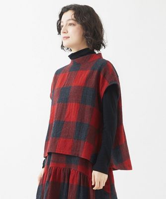 ［セットアップ対応］ウールリファインガーゼチェックベストブラウス