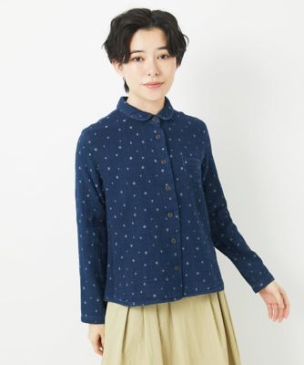 二重織ガーゼデニムドットブラウス