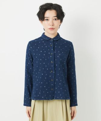 二重織ガーゼデニムドットブラウス