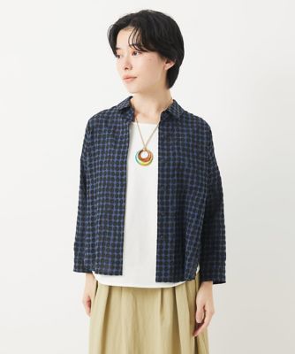 ジャンニロジュディチェ ドビードットブラウス リネンブレンド ネイビー 【36】 塩縮ドットシャツブラウス | GIANNI LO GIUDICE(Women/小さい