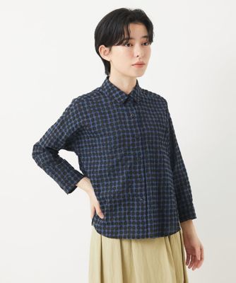 ジャンニロジュディチェ ドビードットブラウス リネンブレンド ネイビー 【36】 塩縮ドットシャツブラウス | GIANNI LO GIUDICE(Women/小さい