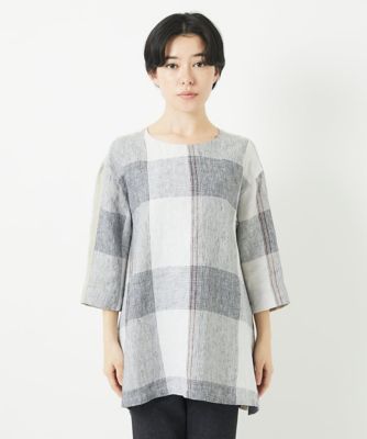 リネンチェックプルオーバーブラウス