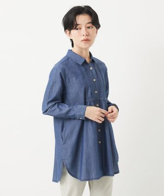 レリアン ネミカ デニム インディゴ ブラウス チュニック シャツ ゆったり デニムチュニックシャツ(大きいサイズ) / シャツ・ブラウス