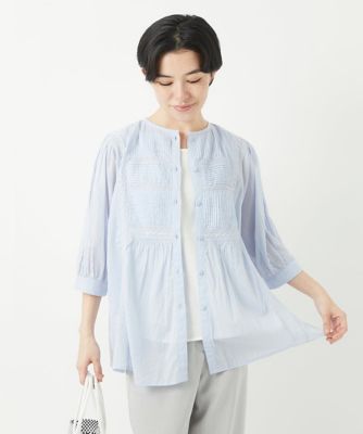 コットンボイルノーカラーデザインブラウス | GIANNI LO GIUDICE