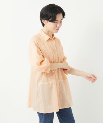 コットンボイル襟付きデザインシャツ