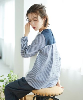 ＜GIANNI LO GIUDICE(Women/小さいサイズ)＞［セットアップ対応］ストライプキャッチワッシャーＴブラウス