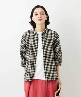 セットアップ対応］リネンコットンギンガムチェックブラウス | GIANNI