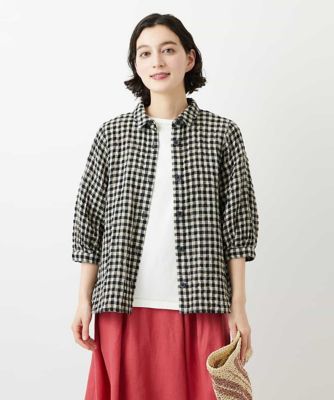 値下げ☆cygne ギンガムチェックブラウス シーニュ　完売品 セットアップ対応］リネンコットンギンガムチェックブラウス | GIANNI