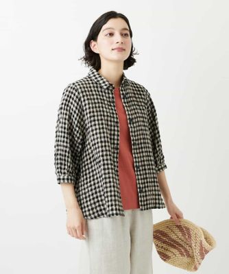 セットアップ対応］リネンコットンギンガムチェックブラウス | GIANNI