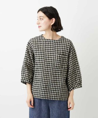 セットアップ対応］リネンコットンギンガムチェックブラウス | GIANNI