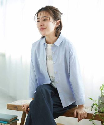 ＜GIANNI LO GIUDICE(Women/小さいサイズ)＞［日本製］コットンシャーリングストライプブラウス