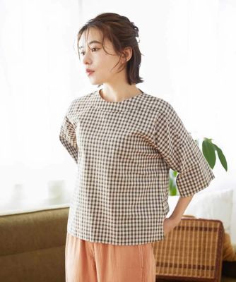 ＜GIANNI LO GIUDICE(Women/小さいサイズ)＞ステッチギンガムチェックプルオーバーブラウス