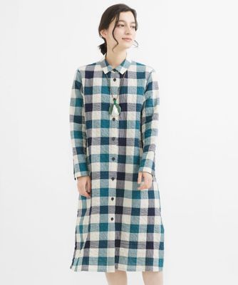 ［日本製］先染めブロックチェックロングブラウス