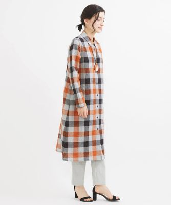［日本製］先染めブロックチェックロングブラウス