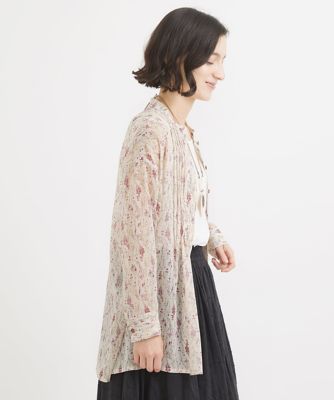 楊柳フラワープリントチュニック丈ブラウス