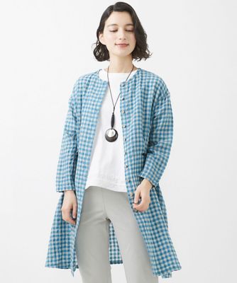 ＜GIANNI LO GIUDICE(Women/小さいサイズ)＞先染めギンガムチェック綿麻ロングブラウス