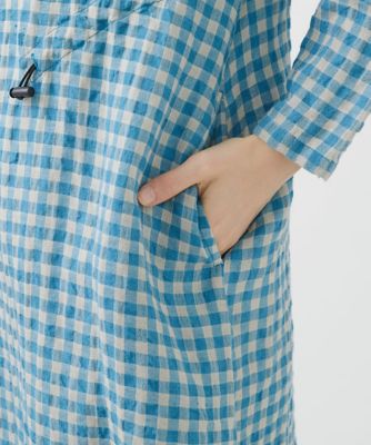 先染めギンガムチェック綿麻ロングブラウス