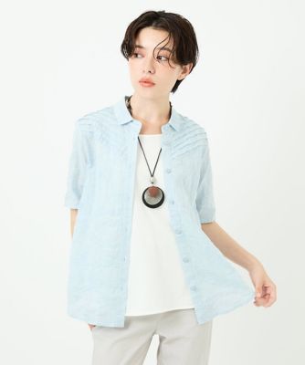 GIANNI LO GIUDICE(Women/小さいサイズ)/ジャンニロジュディチェ コットンリネンドット柄ピンタック半袖ブラウス