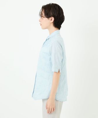 コットンリネンドット柄ピンタック半袖ブラウス