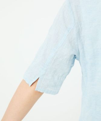 コットンリネンドット柄ピンタック半袖ブラウス