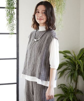 セットアップ対応］リネンステッチストライプベスト | GIANNI LO