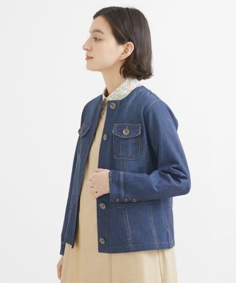 ヒトシタムラ 詩仙堂 デニム柄 転写プリント フリル ちりめん ジャケット ヒトシタムラ 詩仙堂 デニム柄 転写プリント フリル ちりめん