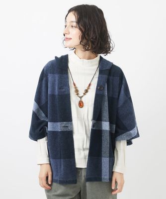 デニムライクチェック柄ポンチョ