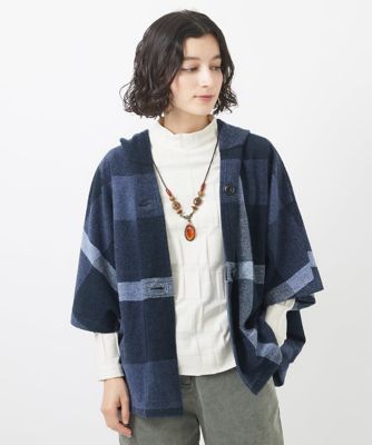 デニムライクチェック柄ポンチョ