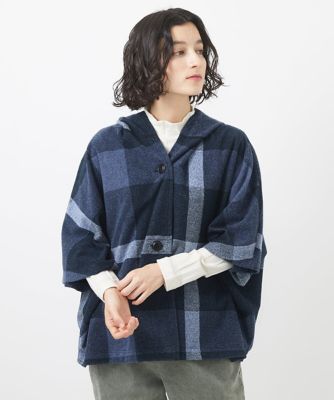 デニムライクチェック柄ポンチョ