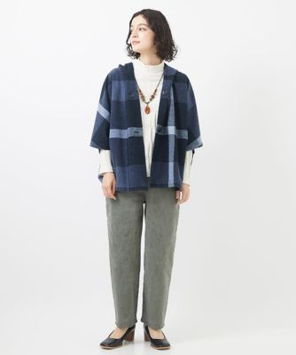 デニムライクチェック柄ポンチョ
