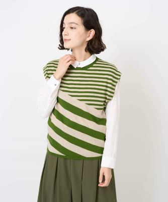 GIANNI LO GIUDICE(Women/小さいサイズ)/ジャンニロジュディチェ シルク混ボーダーニット 35グリーン系 トップス【三越伊勢丹/公式】