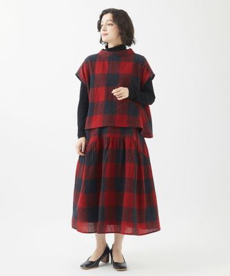 ［セットアップ対応］ウールリファインガーゼチェックスカート